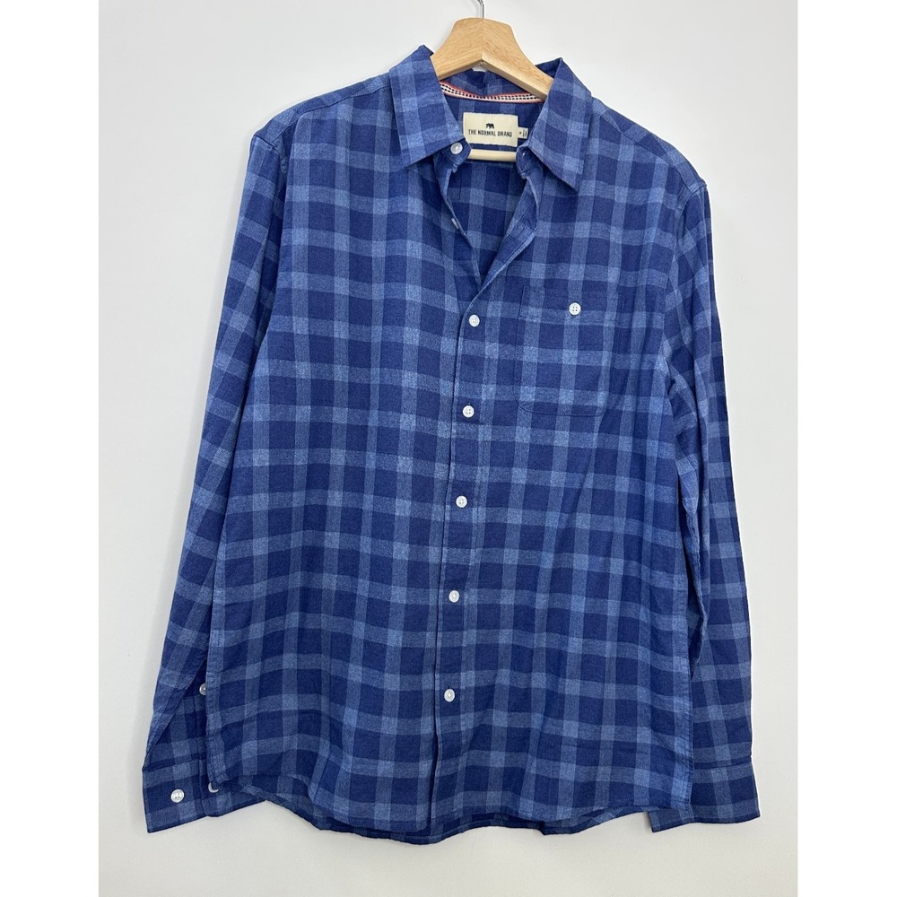 NWT The Normal Brand Jasper Button Down Long Sleeve Shirt Medium Soft Blue Plaid - Picture 3 of 10